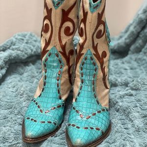 Donald J. Pliner leather and canvas cowboy boots